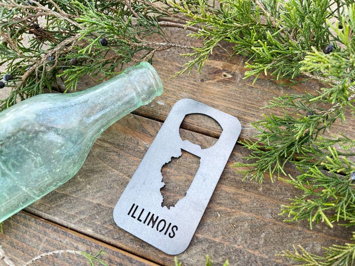 Illinois State Bottle Opener made from Raw Steel for wholesale by BE Creations & Designs, Inc.