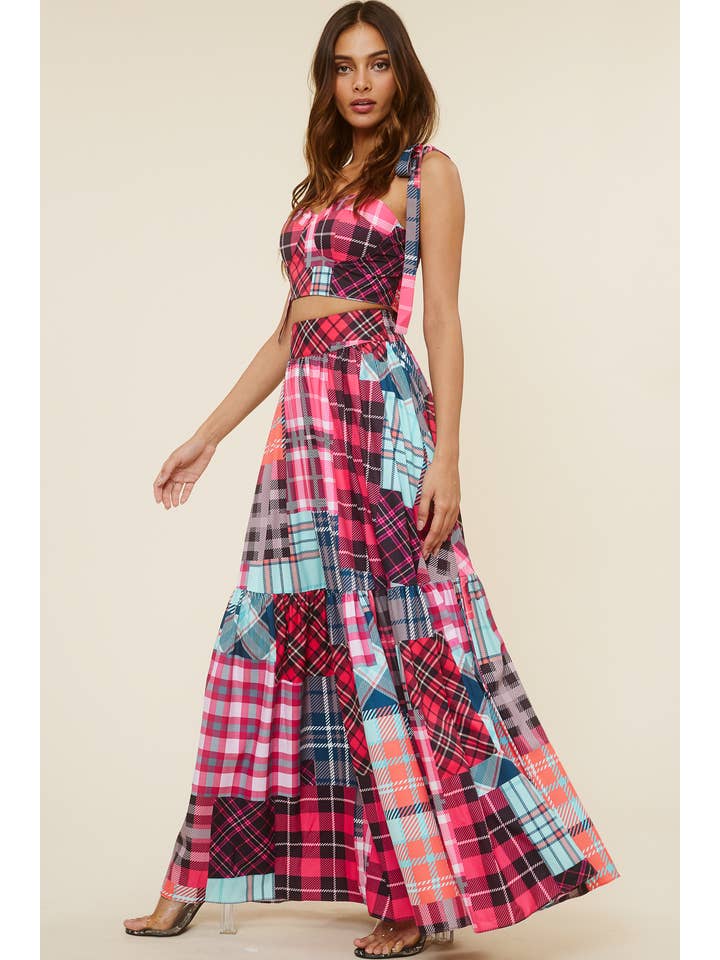 QMP Moda - Wholesale Top & Skirt Set - Women's - PATTERN BLOCKED PLAID PRINTED SET7