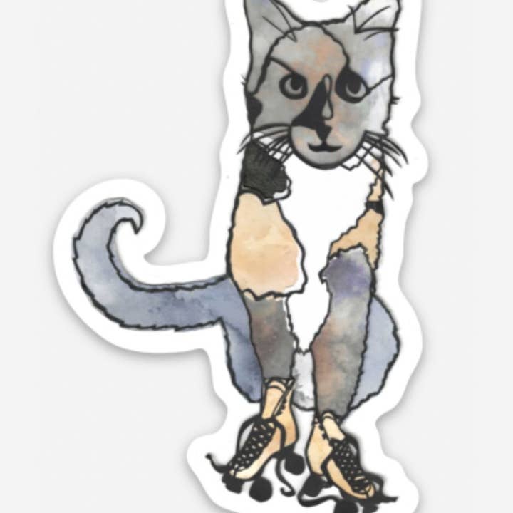 Rollerskating Cat Sticker for wholesale by Sara Delighted