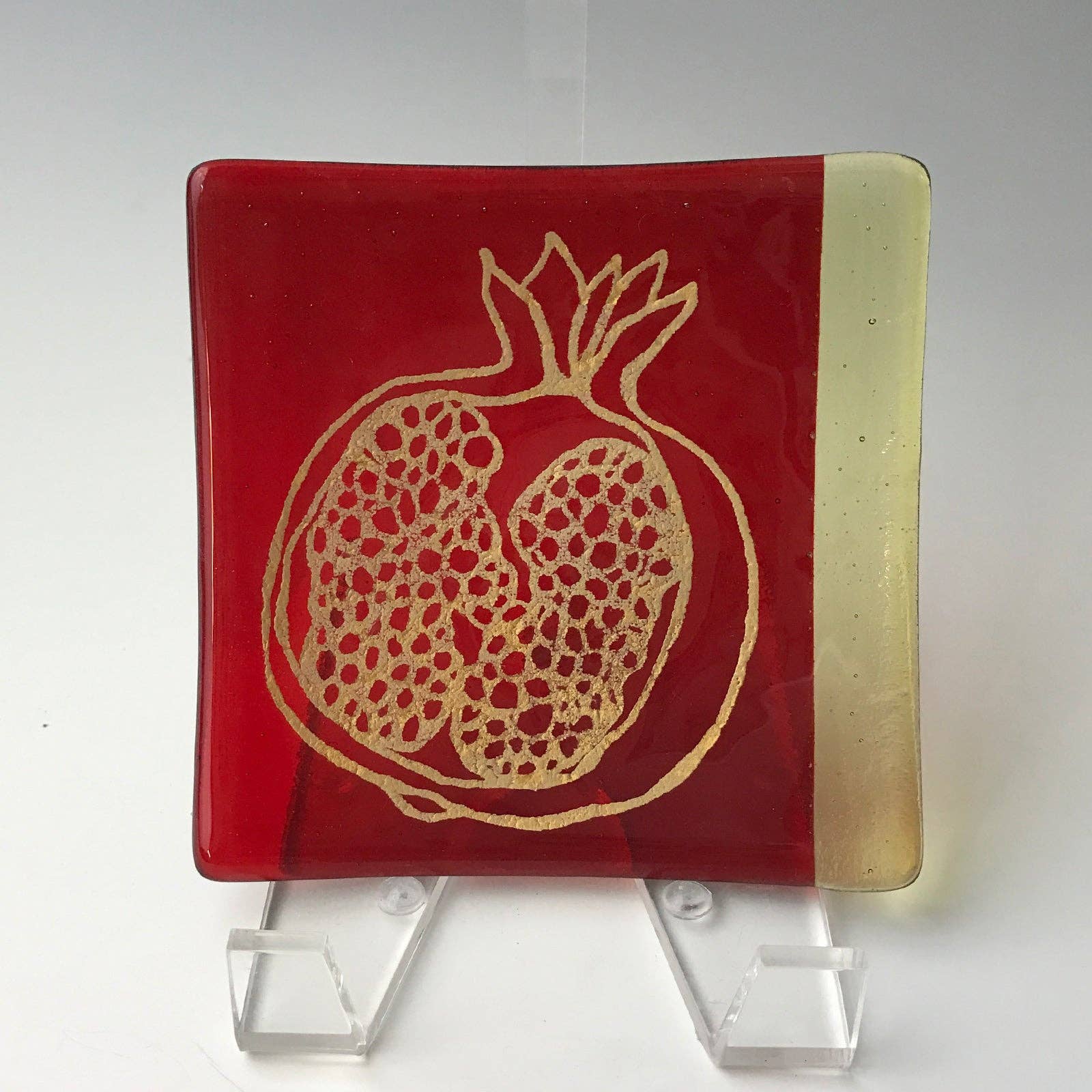Kiku Handmade | Contemporary Fused Glass Home Goods - Wholesale Decorative Plate/Dish/Bowl - Pomegranate Fused Glass 4.5" Catch-all Dish2