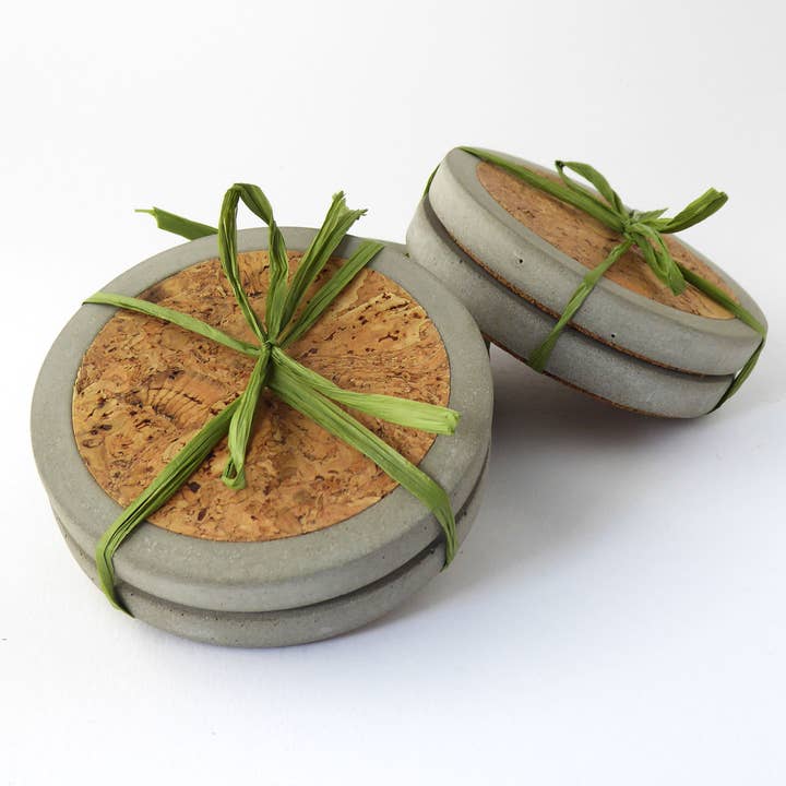 Concrete and cork coaster set - natural grey - set of 2 or 4 for wholesale by Sarus Originals