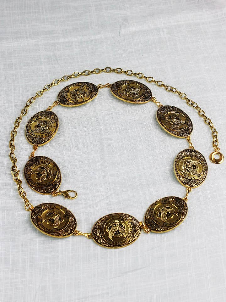 Western USA Eagle Chain Belt – Patriotic Oval Buckle for wholesale by Leto Accessories