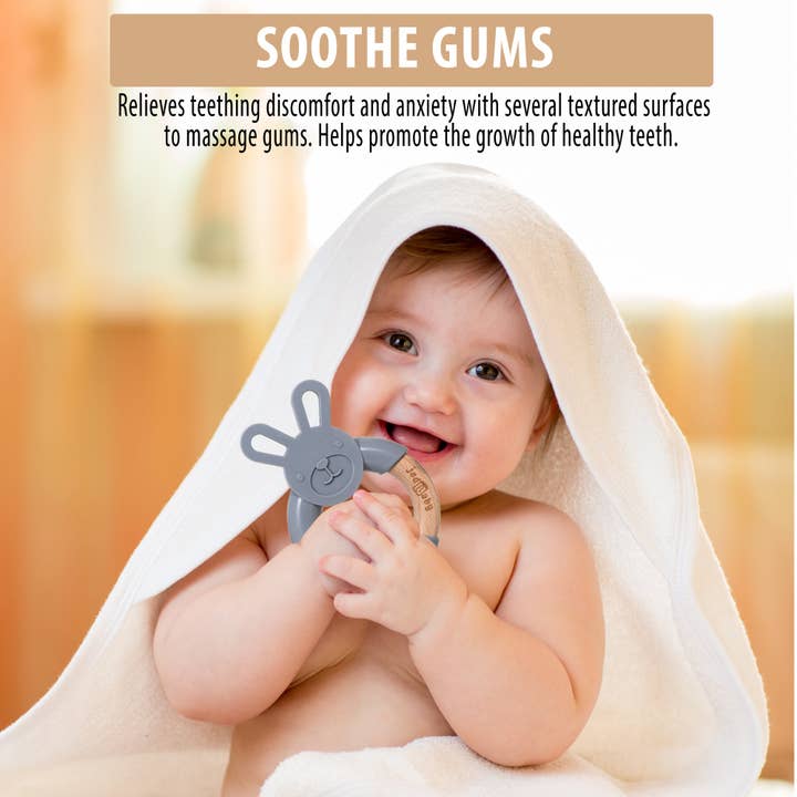 Jedbaby - Wholesale Teether (Not Clip-On) - Baby - Silicone and Wood Bunny Teether + Pacifier Clip5