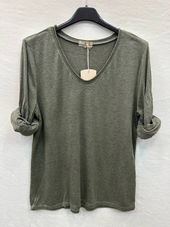 Mimi & Gogo - Wholesale Knit Top - Women's - Fine Knit Top With Lurex Collar @5611_HColLux3