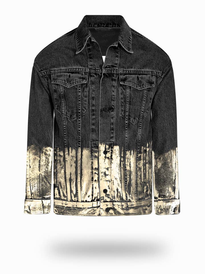 Longer Washed Black Denim Jacket with Champagne Gold Foil for wholesale by VENIM