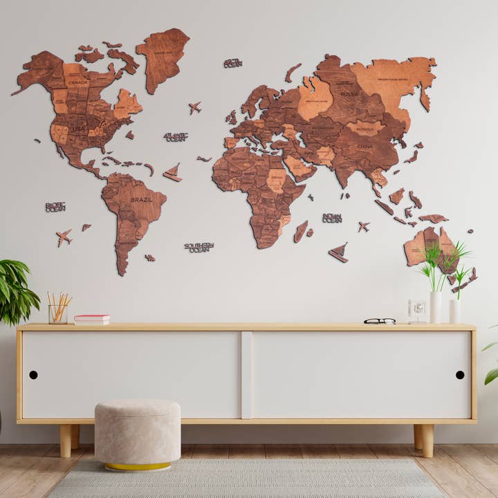 EnjoyTheWood – Großhandel 3D-Wandkunst – 3D Weltkarte aus Holz Eiche Prime L1