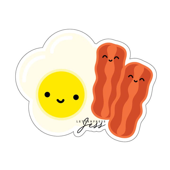 Cutie Kawaii Eggs & Bacon Sticker for wholesale by Letterpress Jess