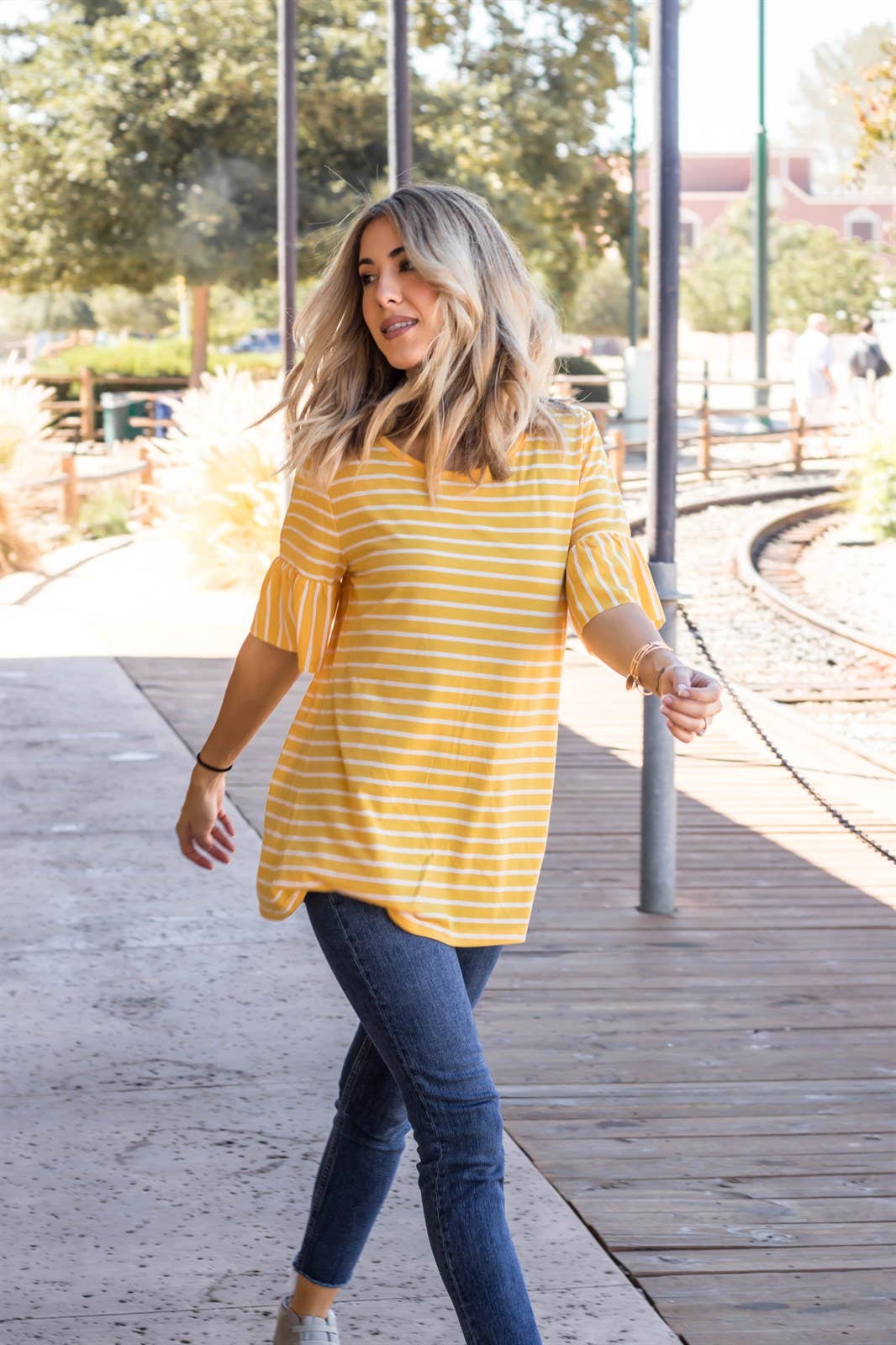 Tickled Teal - Wholesale Blouse - Women's - The Flare Sleeve Stripe Payton Top2