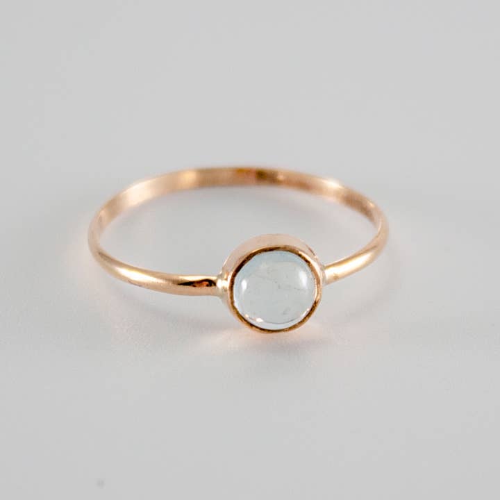 Bentley & Lo - Wholesale Single Stone/Solitaire Ring - Dainty Aquamarine Round Bezel 14K Gold Filled Ring