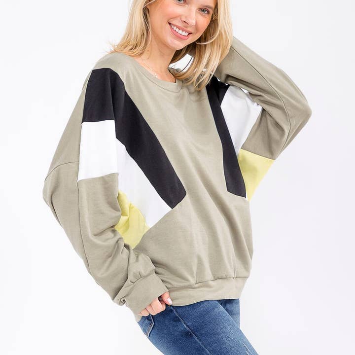 30610- Colorblock long-sleeve oversized sweatshirt for wholesale by IWT Brands
