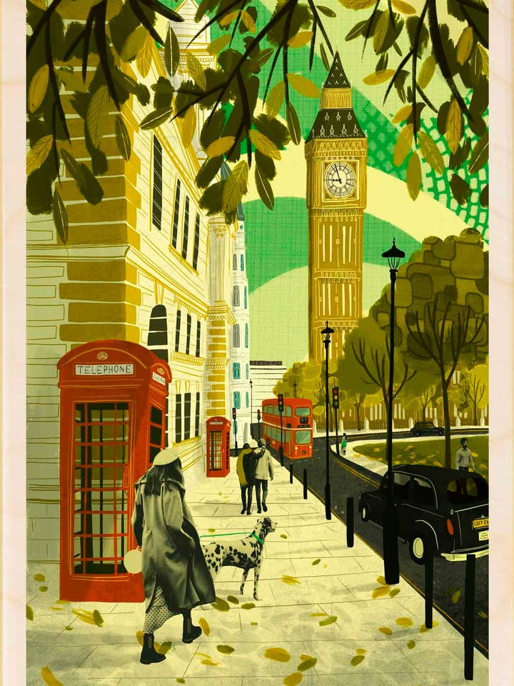 Autumn in London - Eco-friendly cards & magnets for wholesale by THE WOODEN POSTCARD COMPANY