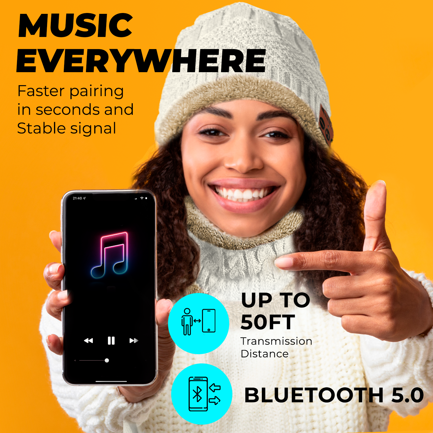 TDV Homes - Wholesale Beanie - Women's - Warm Soft Bluetooth Beanie Wireless Hat & Scarf Set White6