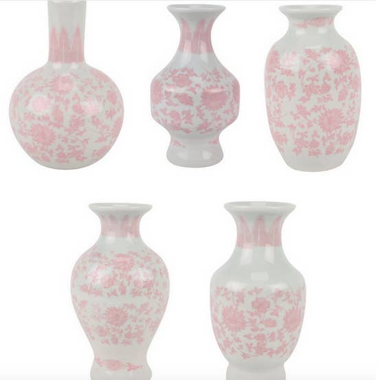 The Enchanted Home - Wholesale Vase - SET OF 5 MINI Pink AND WHITE BUD VASES