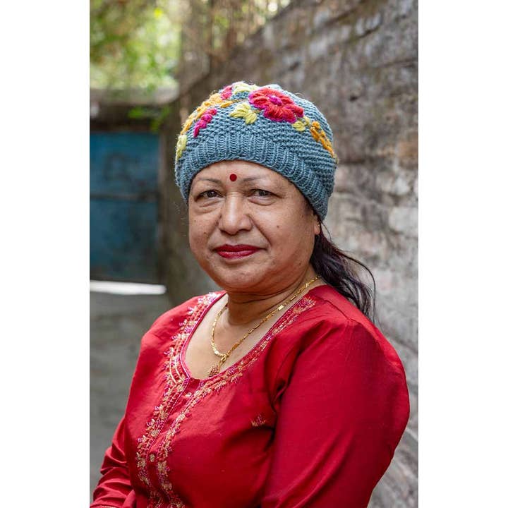 Ganesh Himal Trading - Wholesale Beanie - Women's - Cotton Knit Hat w/Flower Embroidery, fleece lined