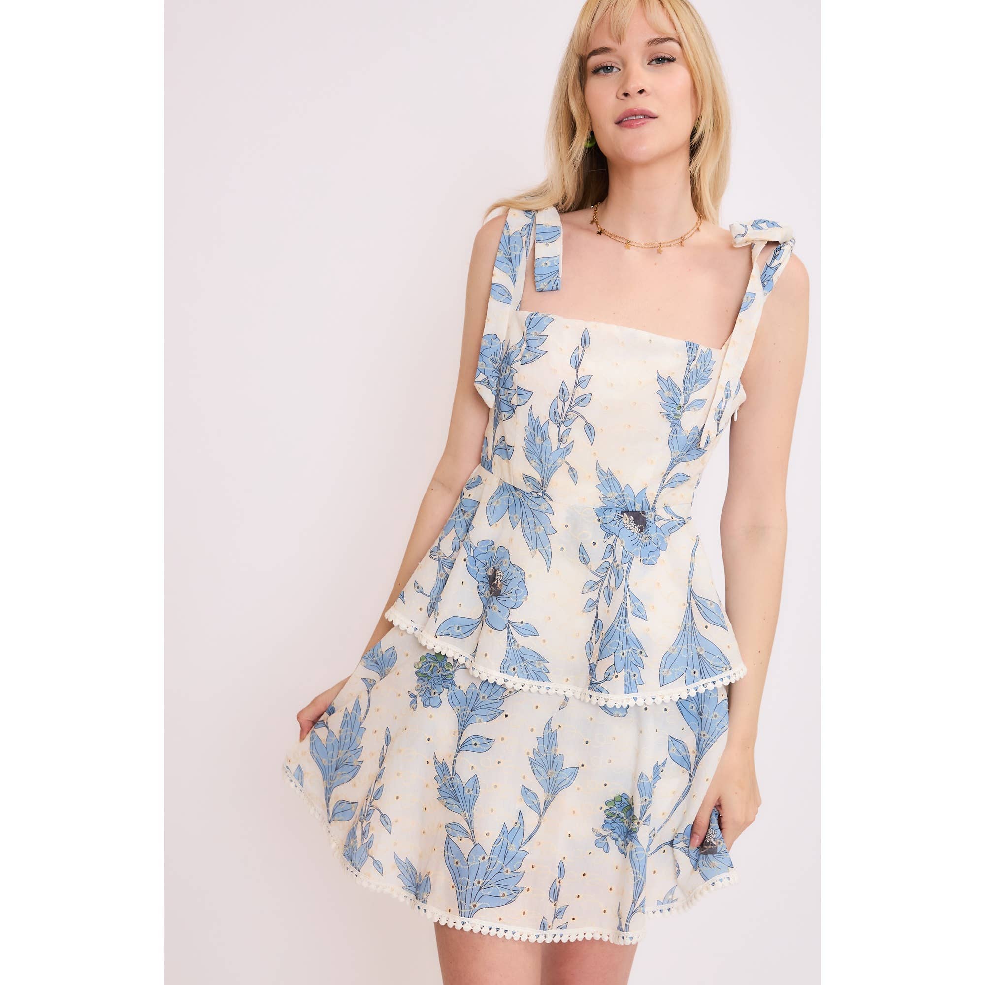 Sweet Generis - Wholesale Dress - Women's - LOVELY PRINT EYELET TIERED MINI DRESS4