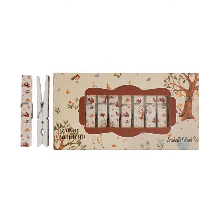 Wooden pegs set Forest party 12 pcs in box Isabelle Rose for wholesale by Isabelle Rose