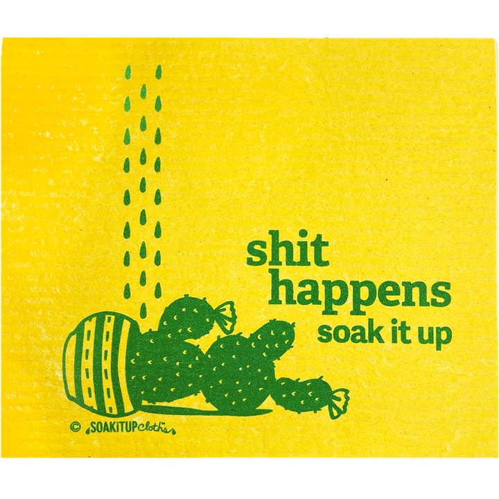 Sh*t Happens Soak iT Up Yellow Swedish Dishcloth for wholesale by Soak iT Up Eco-friendly Greetings + Gifts