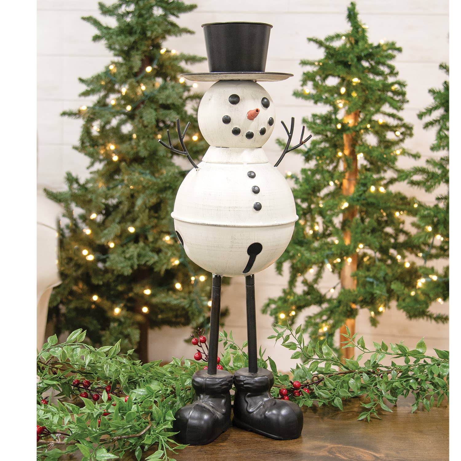 Col House Designs - Vente Décoration de Noël - Bonhomme de neige en métal vieilli avec haut-de-forme debout1
