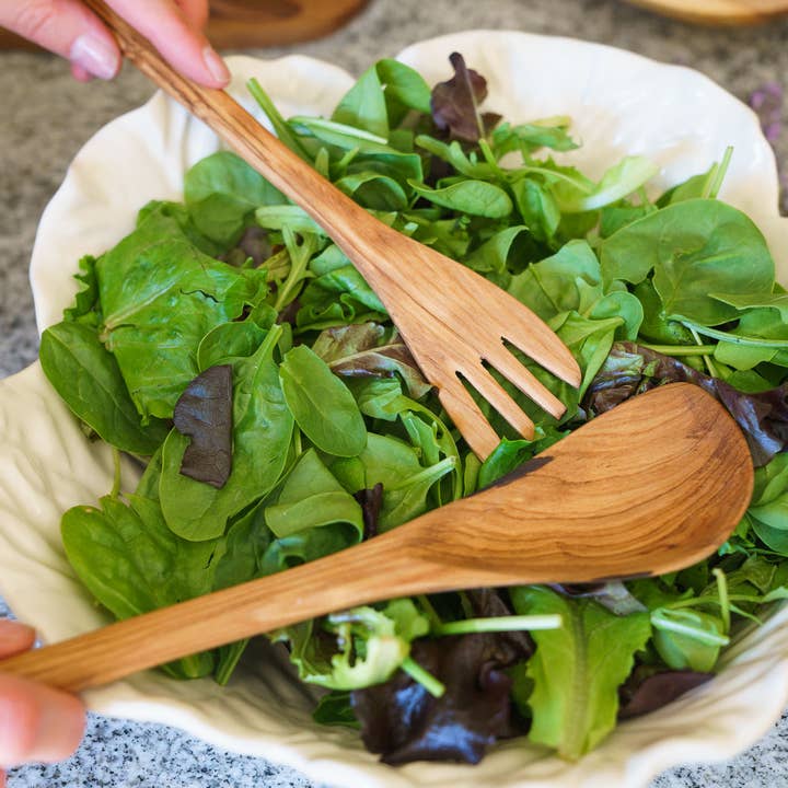 Olive Wood Slim Salad Servers for wholesale by AARVEN