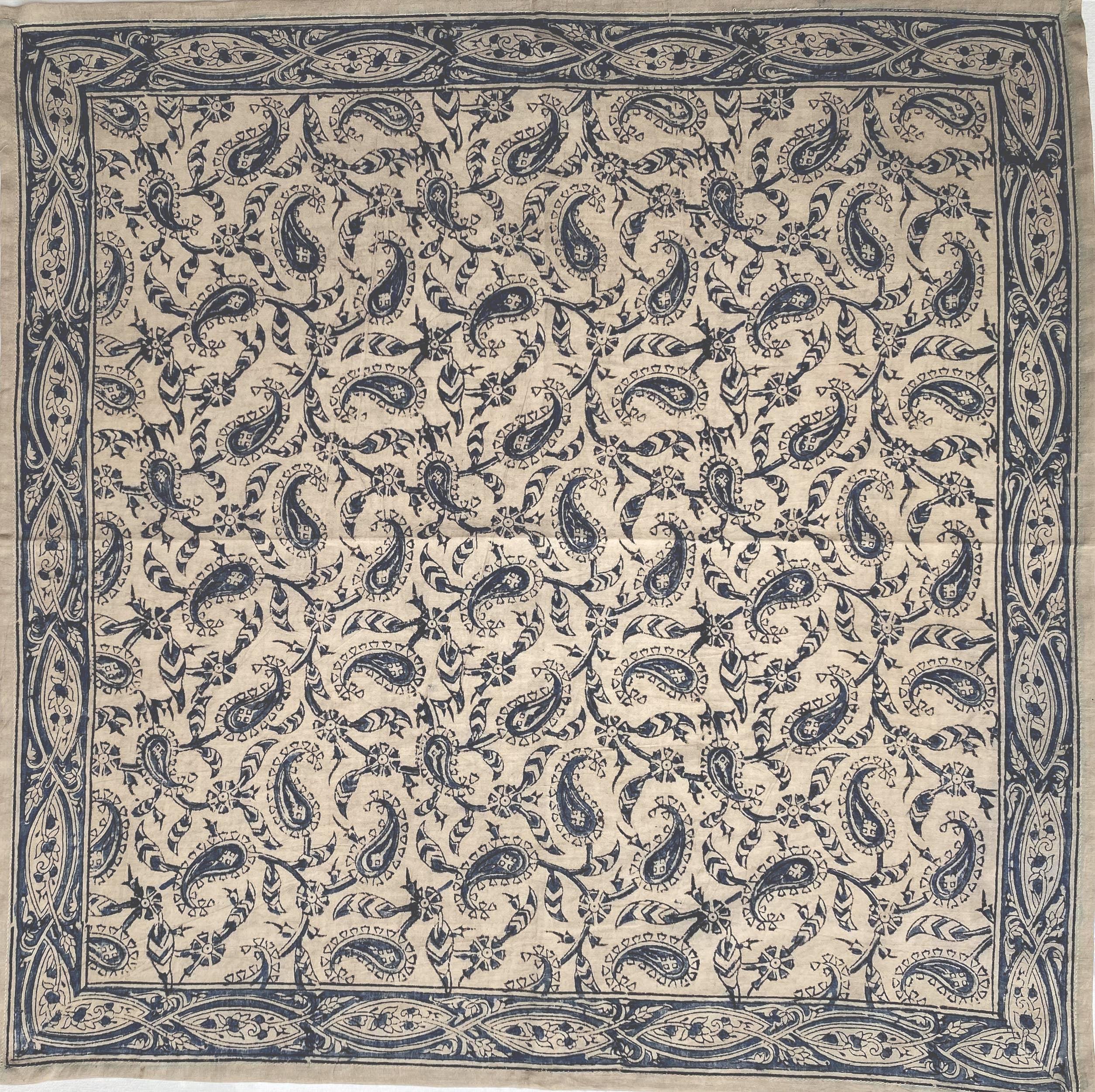 White Lotus Fashions - Vendita all'ingrosso Bandana - Donna - Bandana in Cotone Kalamkari - Paisley Blu (KK1412)7