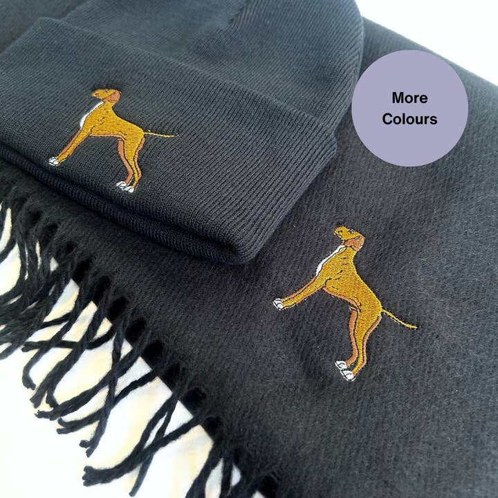 Embroidered Vizsla scarf and hat Set - unisex for wholesale by Thread and Needles Co