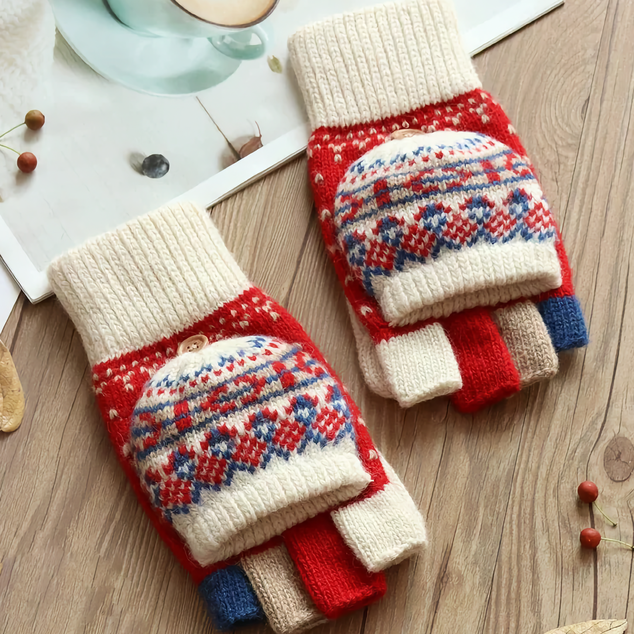 Happy Knits - Vente Gants – femme - Gants en laine pour femmes - Gants d'hiver sans doigts avec rabat8