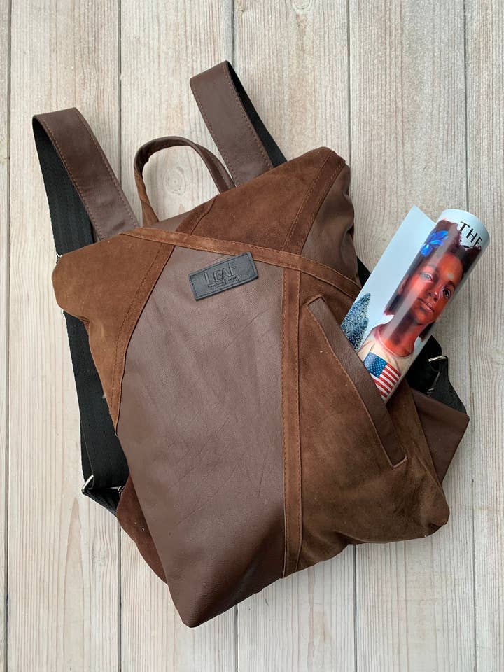 Original Upcycled Leather Backpack, Women Rucksack for wholesale by LeaF
