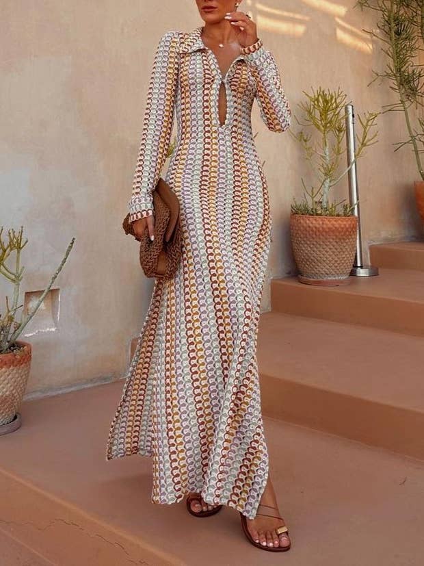 Rosa Clothing - Wholesale Dress - Women's - Stylish Cut-Out Beach V-Neck Slit Maxi Dress
