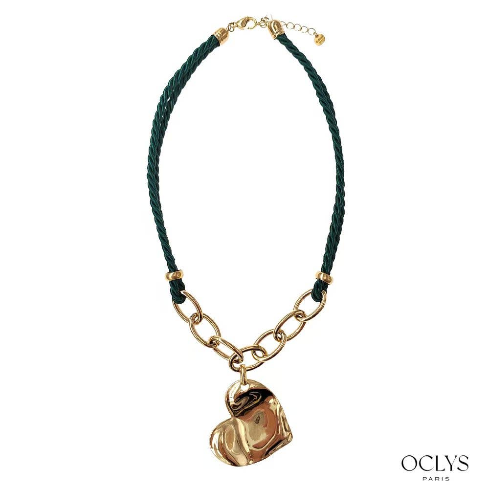 Oclys - Vente Colliers tissés - Collier cordon avec cœur pendant acier inoxydable Fofona0