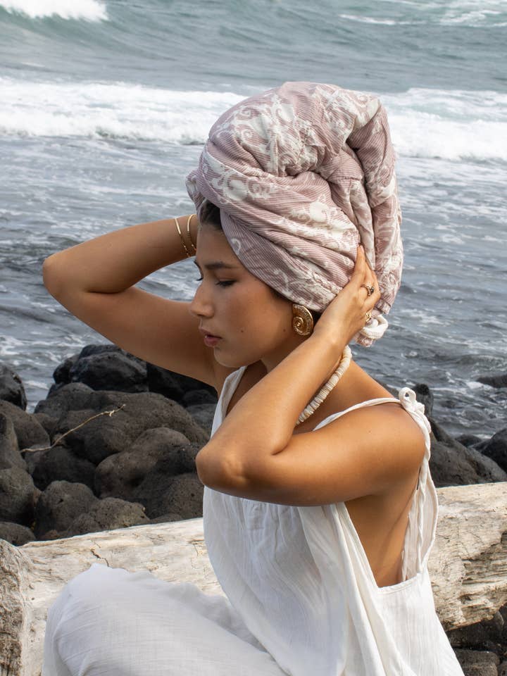 Handtryckt ekologisk badhandduk i blocktryck för wholesale av By The Sea Organics