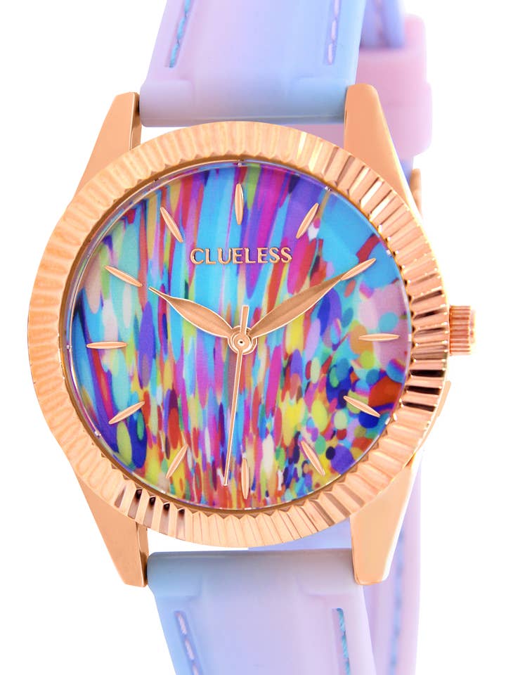 Clueless dameshorloge met siliconen band in regenboog en roségoud voor wholesale door Clueless