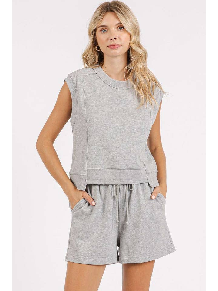 mittoshop - Wholesale Top & Short Set (NOT Loungewear) - Women's - FRENCH TERRY CREW NECK TOP AND SHORTS SET