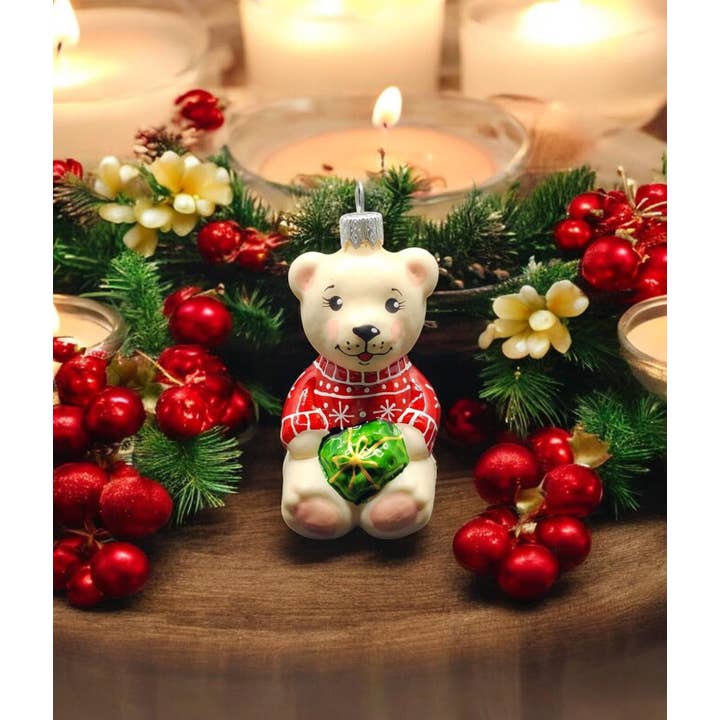 Glass by Iness - Wholesale Ornament - Bear Ornament - Hand Made In Ukraine - Blown Glass Ornament - Hand Decorated - Keepsake Ornament - Bear N Present - Figurative Ornament