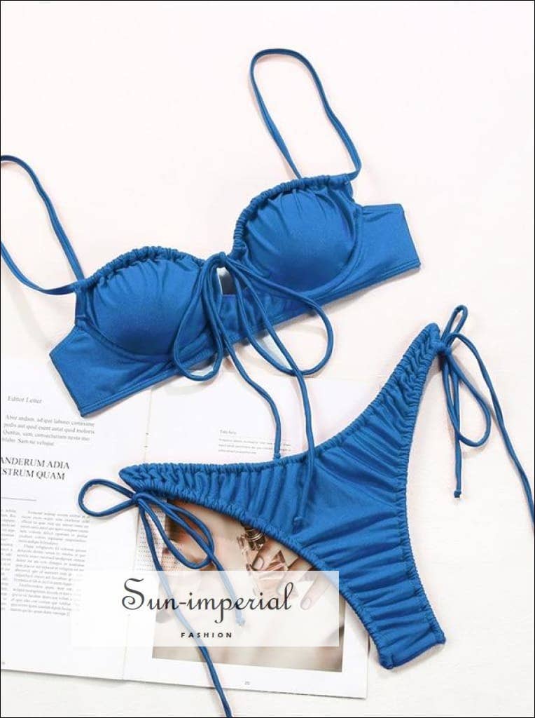 Sun Imperial – wholesale Tvådelad baddräkt - Dam – Enfärgad brun rynkad sport BH Bikini Set13