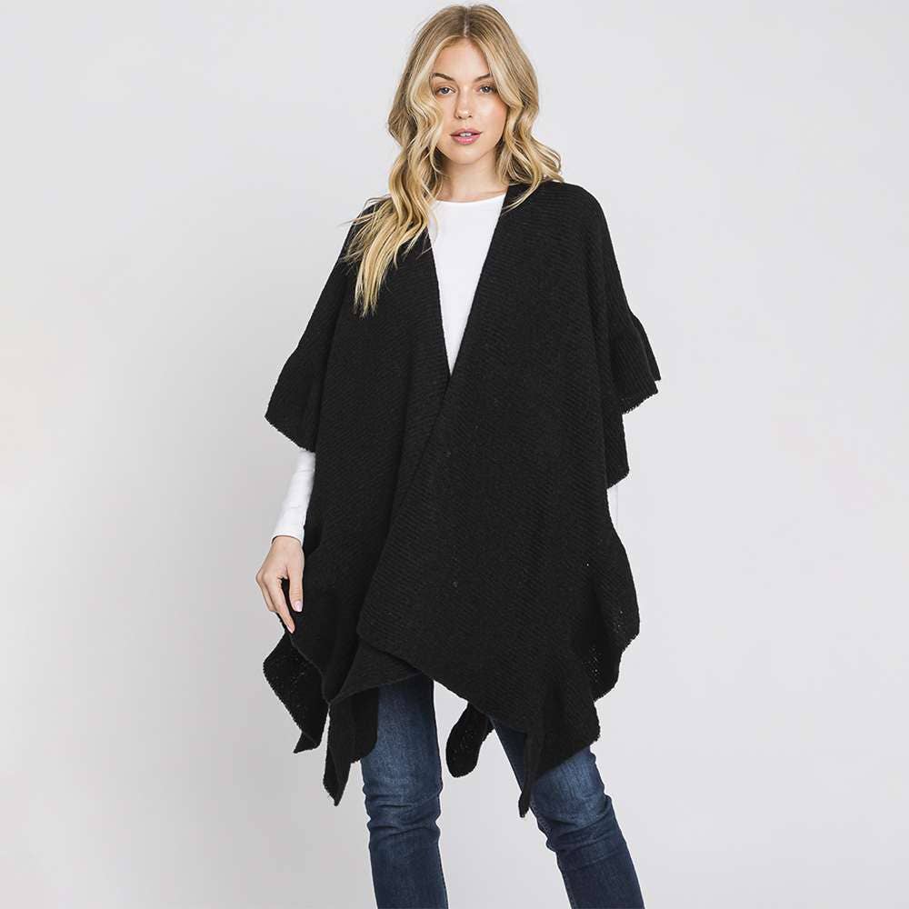 anbfashion – wholesale Cape – Women's – FASHION EDGE WAVY KNIT CAPE MS-03361