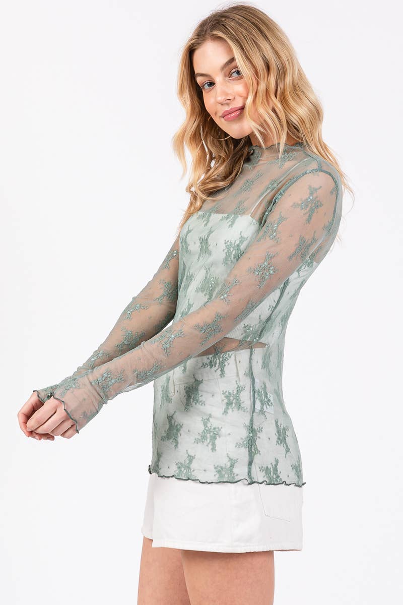 Sewn and Seen – wholesale Blus - Dam – LÅNGÄRMAD SPETSTOPP MED BLOMMÖNSTER30