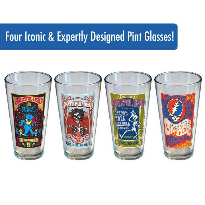 AQUARIUS, GAMAGO, ICUP, & ROCK SAWS by NMR Brands - Wholesale Drinking Glass/Cup - Grateful Dead Tour Drinking Glass Set - American, Beacon, Ba