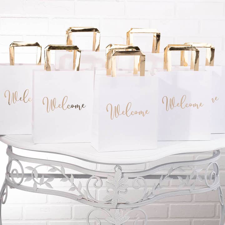 Lillian Rose - Wholesale Party Favor Bag/Box - Gold and White Wedding Welcome Bags with Bottle Wraps Set2