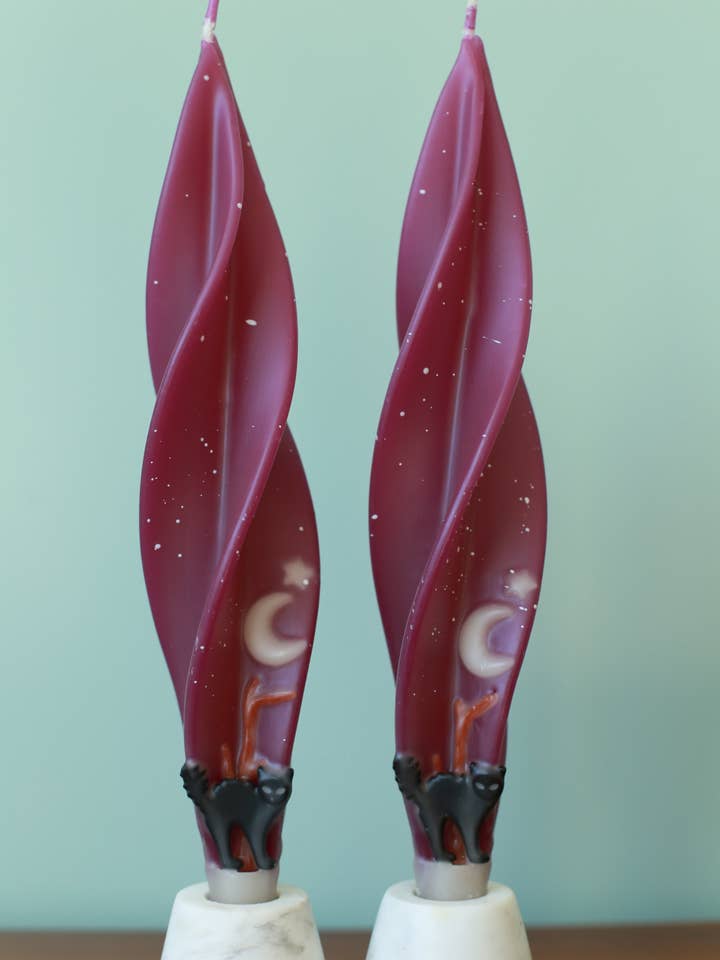 Black Cat Silhouette Pair of Beeswax Candles for wholesale by Summerfield Candles