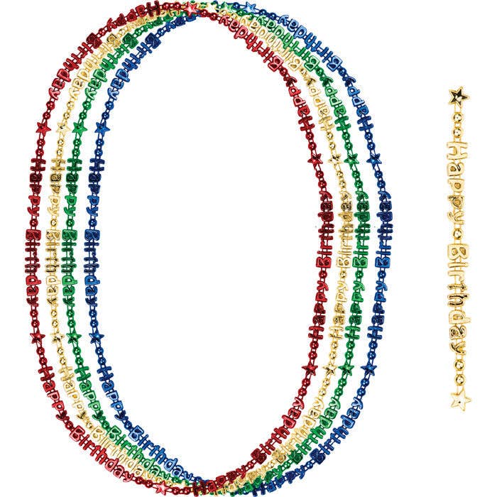 Bulk Party Decor - Wholesale Party Favor - Happy Birthday Necklaces, 4/Pkg