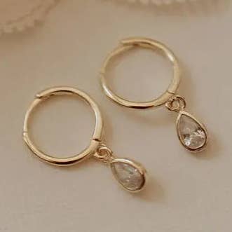 April Raindrop Dangle Hoops for wholesale by Mauve Jewelry Co.