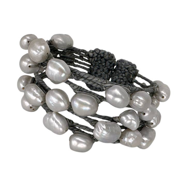 Pearl Cuff Bracelet Silver Freshwater Pearls on Grey for wholesale by Maka Imports