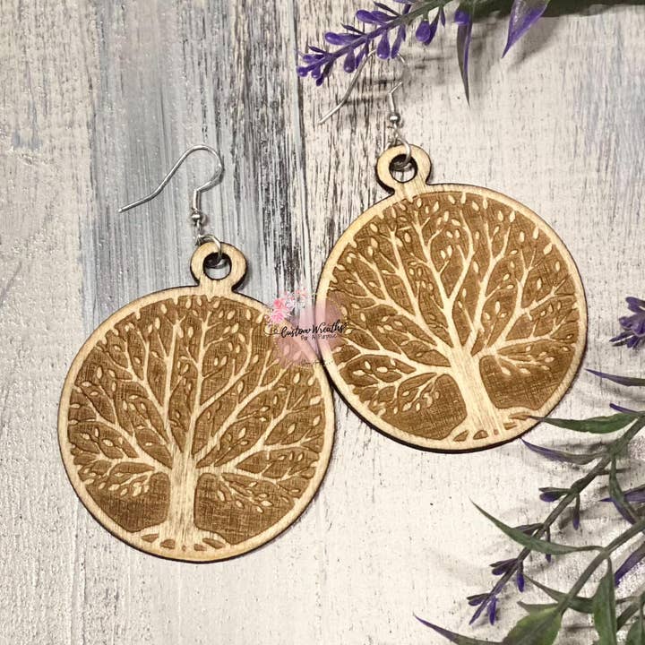 Tree of Life Dangling Wooden Earrings for wholesale by Custom Wreaths For A Purpose