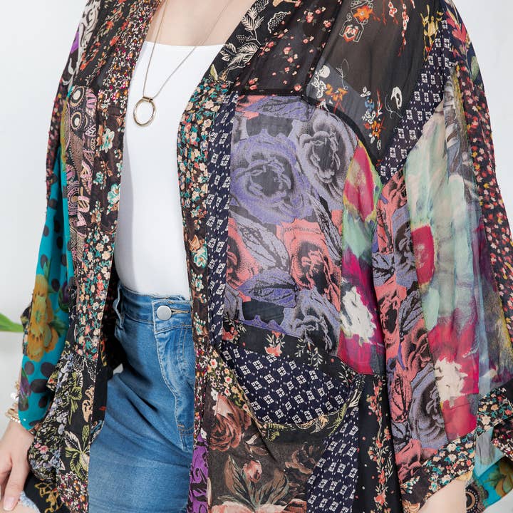 Young Threads - Wholesale Kimono - Women's - Kimono Top In Overdyed Mix N Match Patches - in 7 Color ways43