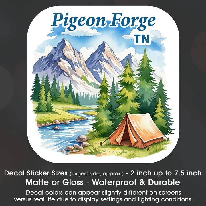 Custom Tent Camp Mountain City Name Decal Sticker Waterproof for wholesale by Groovy Giftables