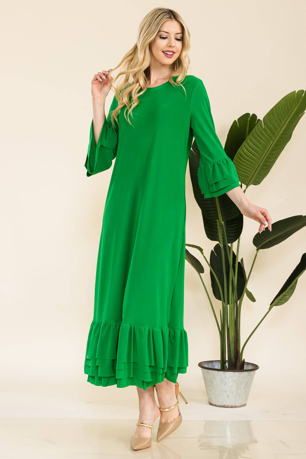 Celeste Clothing – Vestido - Mulher por atacado – VESTIDO MODESTO TAMANHO PLUS COM MANGAS DE SINO EM CAMADAS -CD4389825