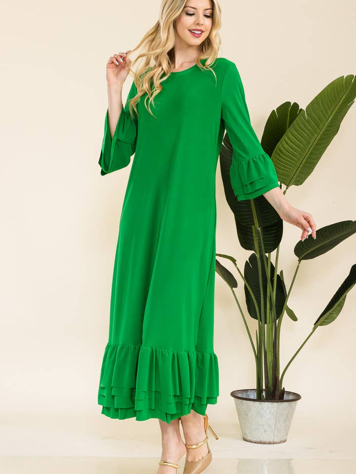 Celeste Clothing – Vestido - Mulher por atacado – VESTIDO MODESTO TAMANHO PLUS COM MANGAS DE SINO EM CAMADAS -CD4389825