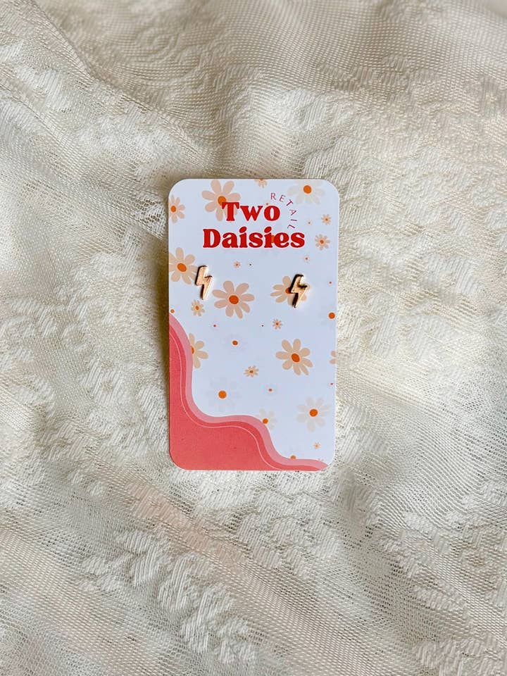 Lightning Bolt Stud Earrings, Gold Plated for wholesale by Two Daisies Retail