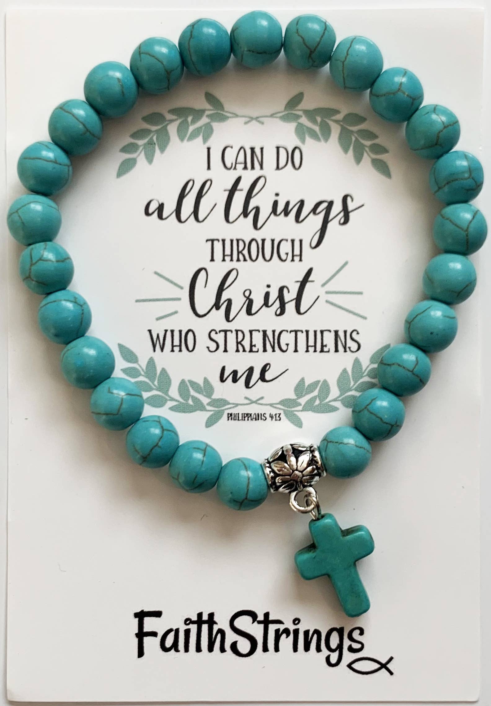 Faithstrings - Wholesale Beaded Bracelet - Turquoise Stretch Bead Bracelet Christian Gift Faithstrings2