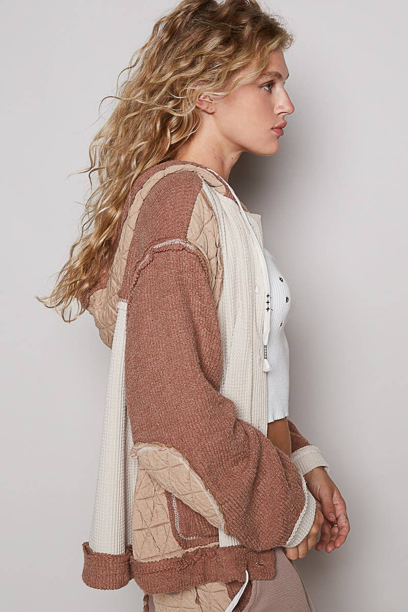 Pol Clothing - Wholesale Shirt Jacket/Shacket - Women's - Cut Sew Multi Fabric Quilted Thermal Hoodie Jacket SALE3